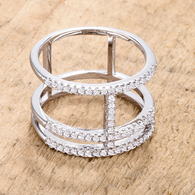 Contemporary 0.5Ct Rhodium Parallel Ring with Brilliant CZ