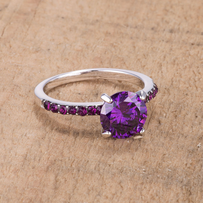 Elegant Everyday 2.3CT Amethyst CZ Rhodium Ring