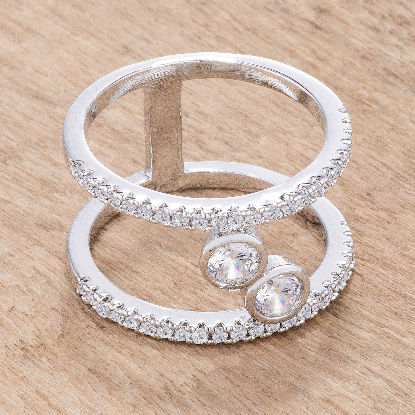 Unique .86Ct Rhodium Plated Floating Bubbles CZ Ring