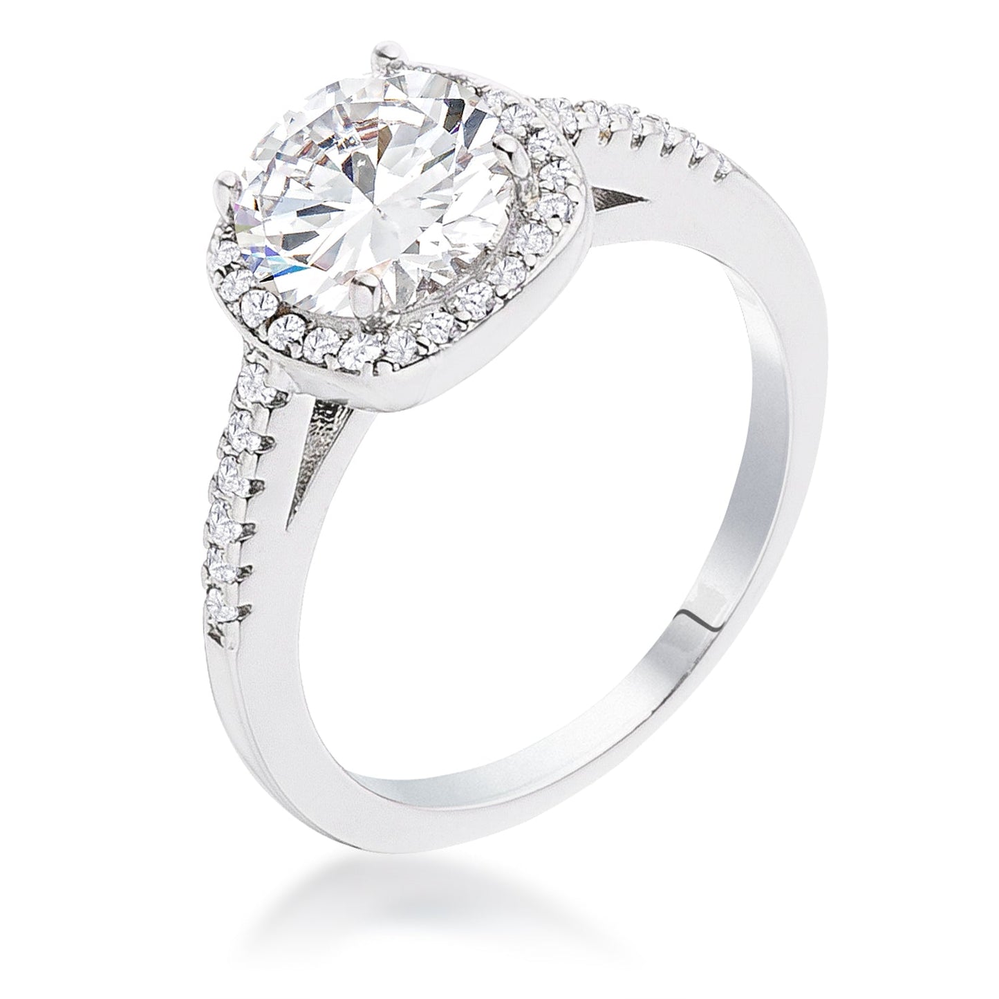 Elegant 2.97Ct Rhodium Plated Classic Cushion Cut Halo Ring