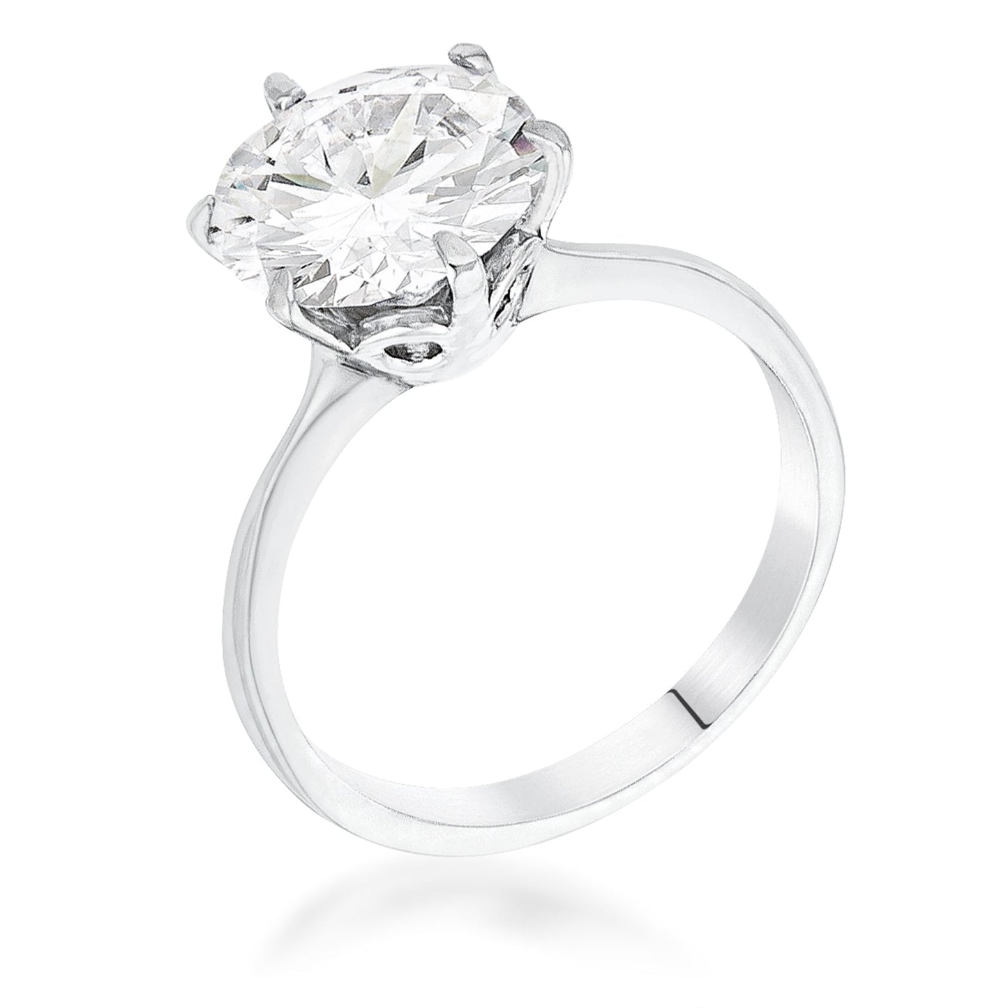 Gorgeous 3.5 Carat Single Stone CZ Rhodium Classic Solitaire Ring