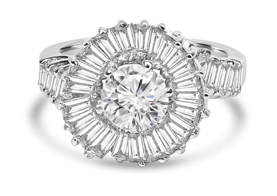 Sterling Silver Round Cubic Zirconia Ballerina Ring