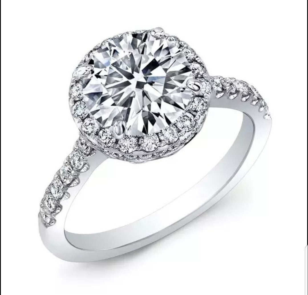 Classic Round Cubic Zirconia Halo Engagement Ring Sterling Silver