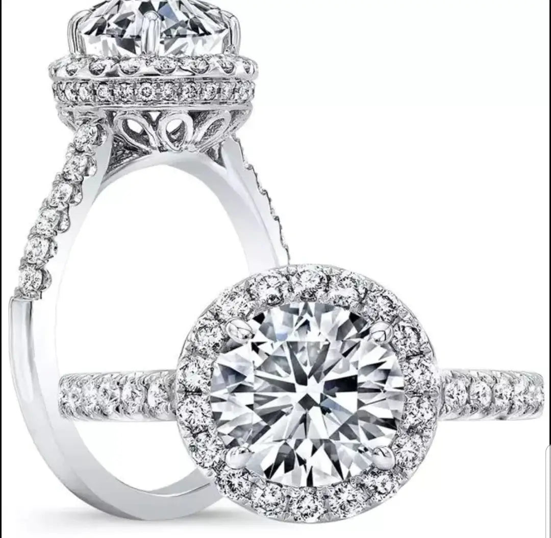Classic Round Cubic Zirconia Halo Engagement Ring Sterling Silver