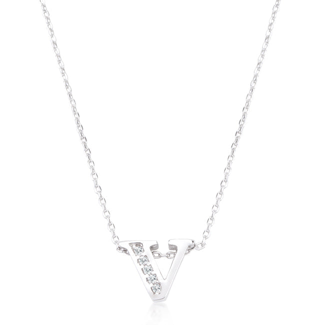 Pave Initial V Pendant Necklace