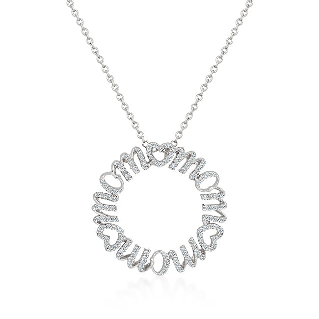 Mom Pave CZ Circle Pendant Necklace