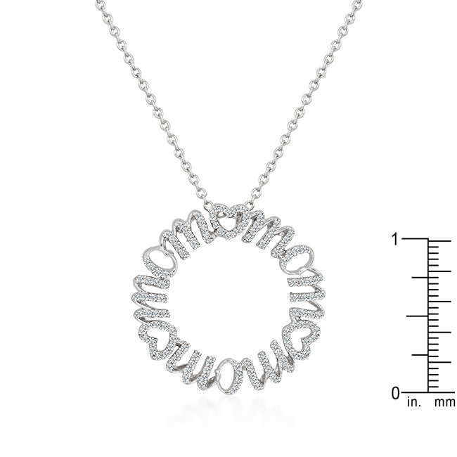Mom Pave CZ Circle Pendant Necklace