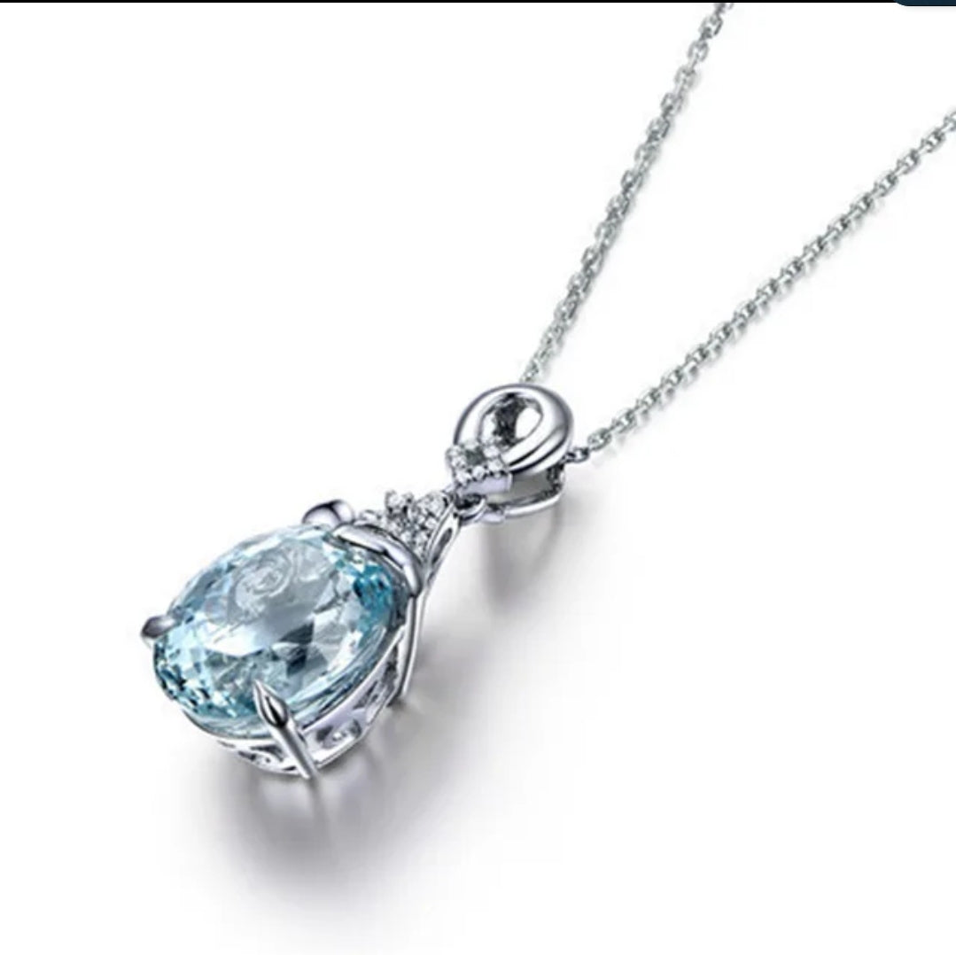 Classic Blue Topaz Cubic Zirconia Pendant Necklace
