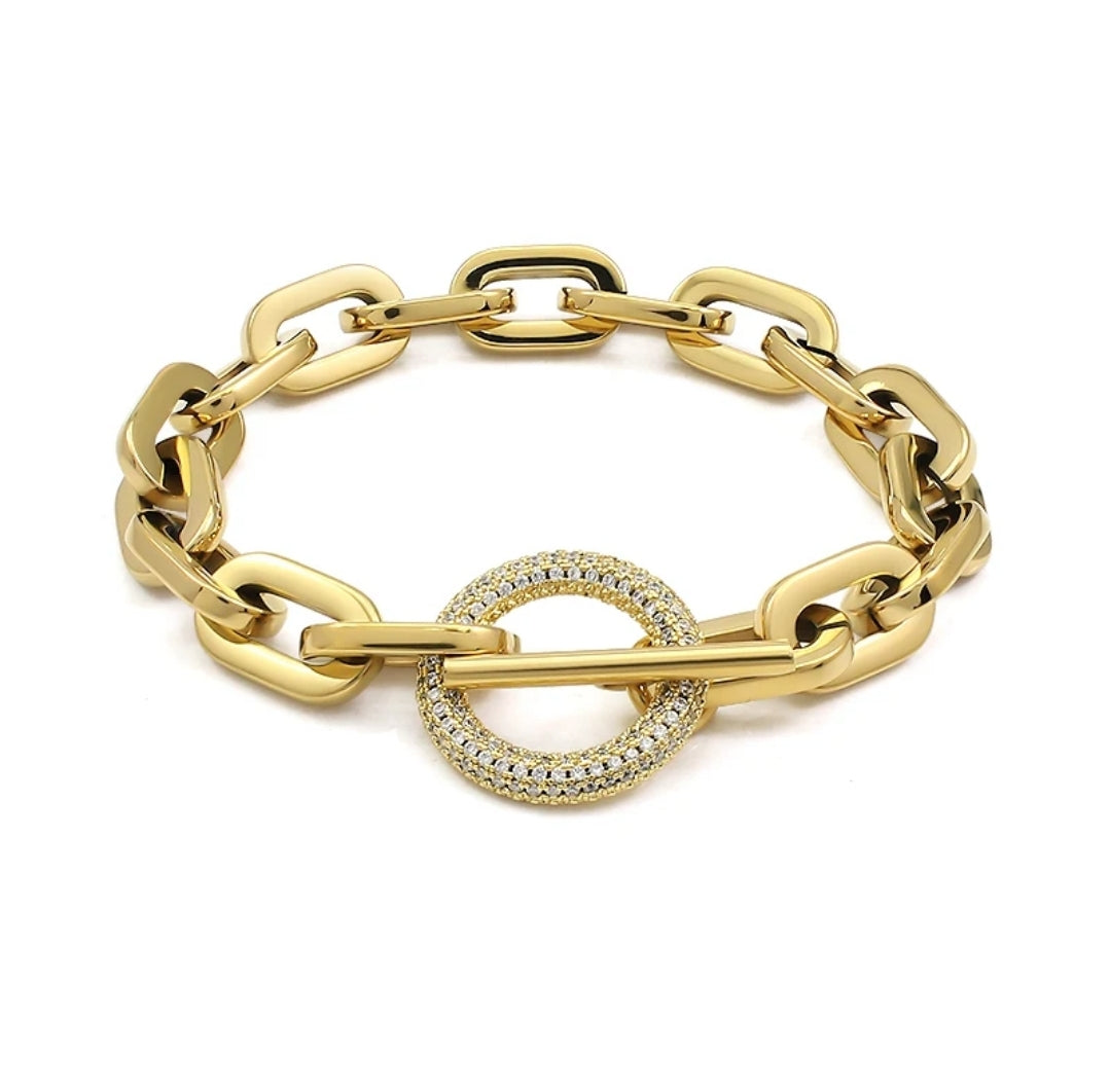 Unisex Paper Clip Link Pave Cubic Zirconia Chain Bracelet