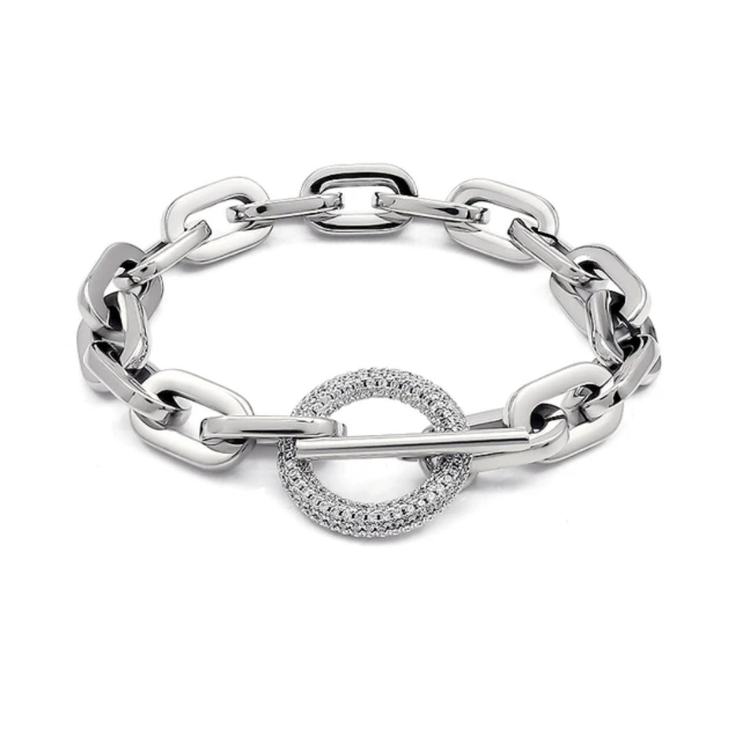 Unisex Paper Clip Link Pave Cubic Zirconia Chain Bracelet