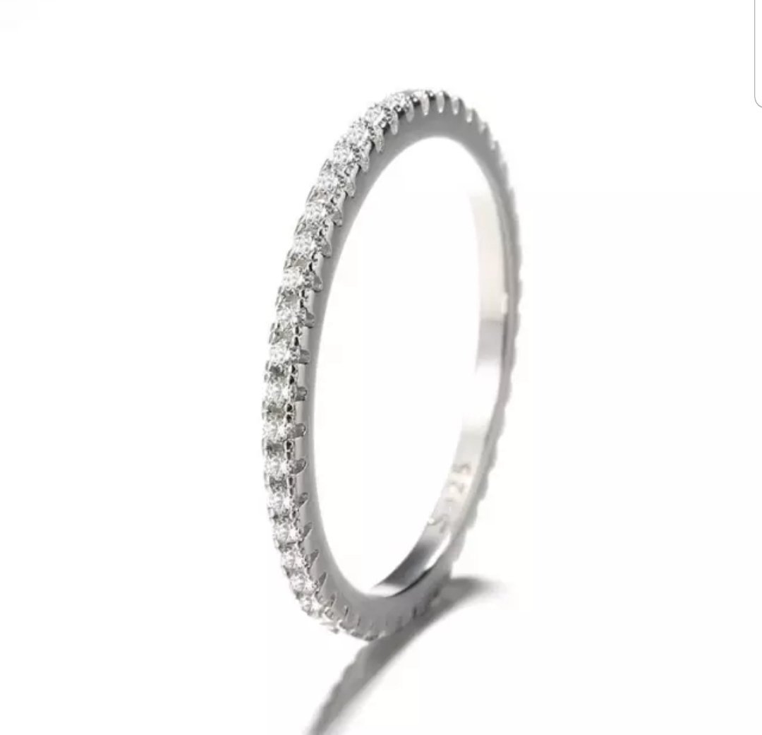 Dainty Sterling Silver Cubic Zirconia Eternity Band Stackable 3 Ring Set