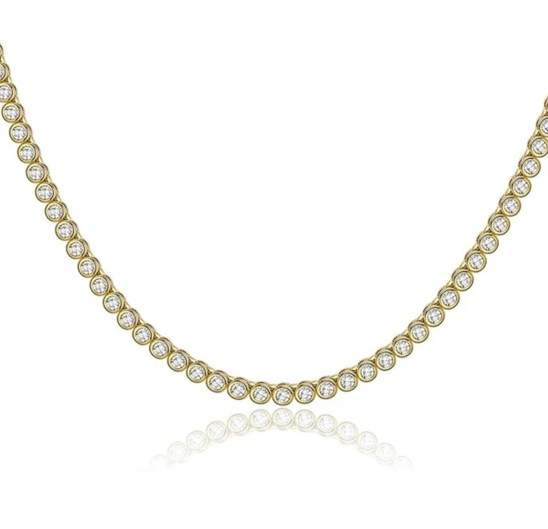 Exquisite Bezel Set CZ Tennis Necklace