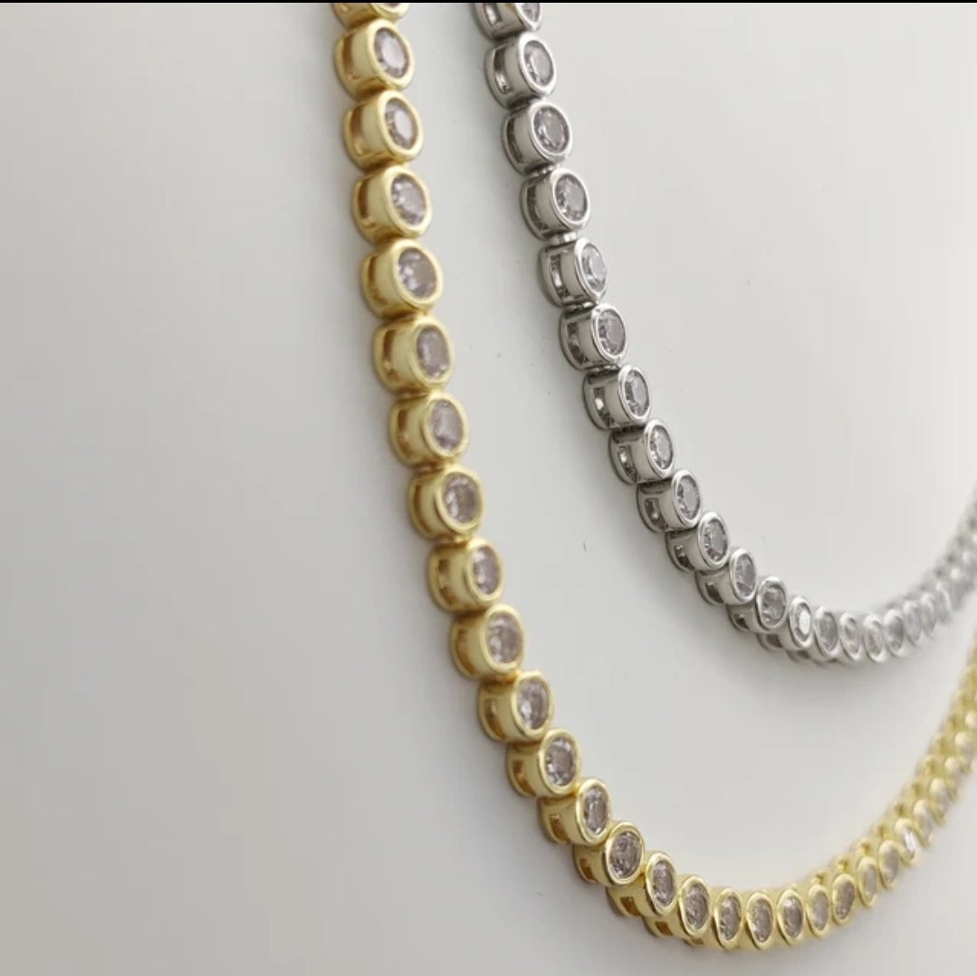 Exquisite Bezel Set CZ Tennis Necklace