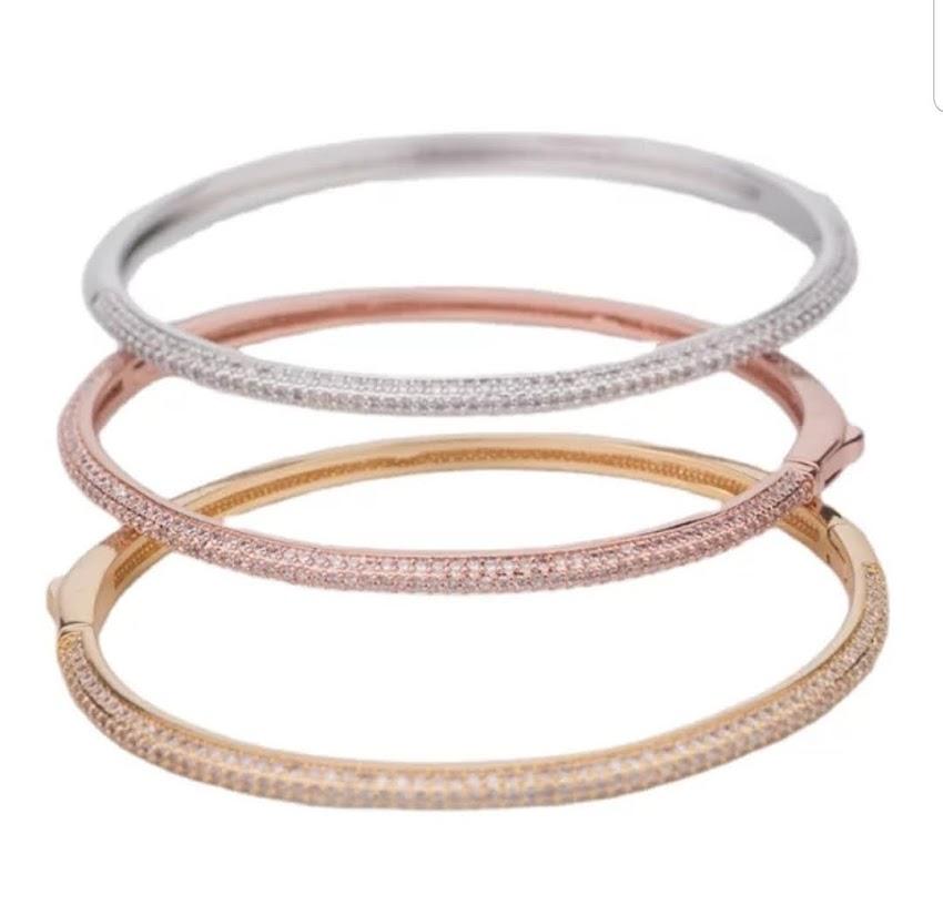 Traditional Stainless Steel Cubic Zirconia Bangle Bracelet
