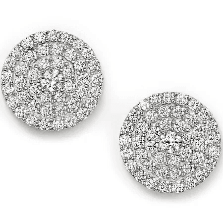 Round Disc Cubic Zirconia Pave Sterling Silver Earrings
