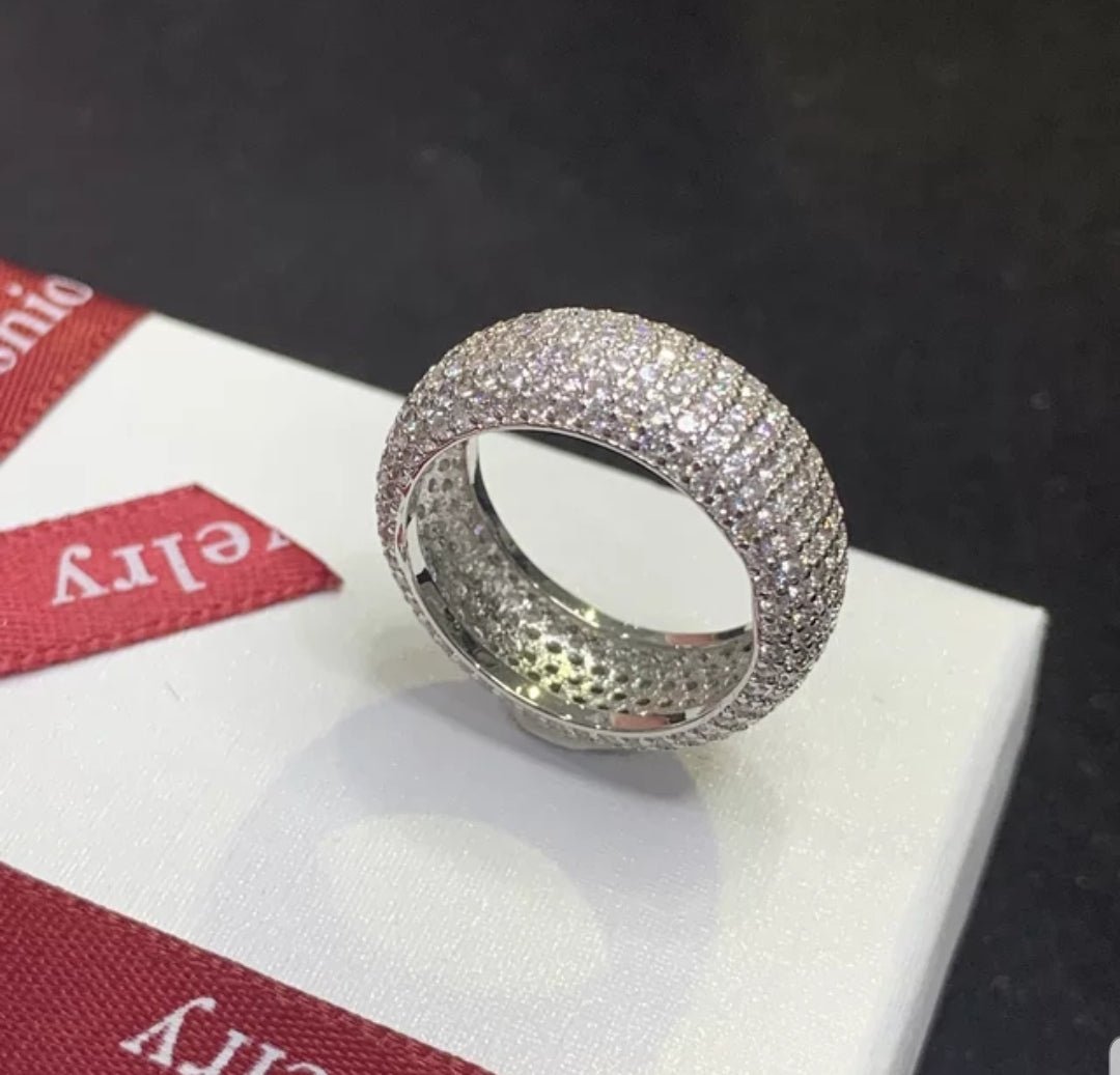Pave Cubic Zirconia Wide Sterling Silver Eternity Band Ring