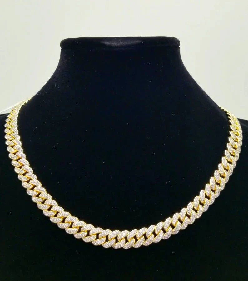 Cuban Cubic Zirconia Curved Link Necklace