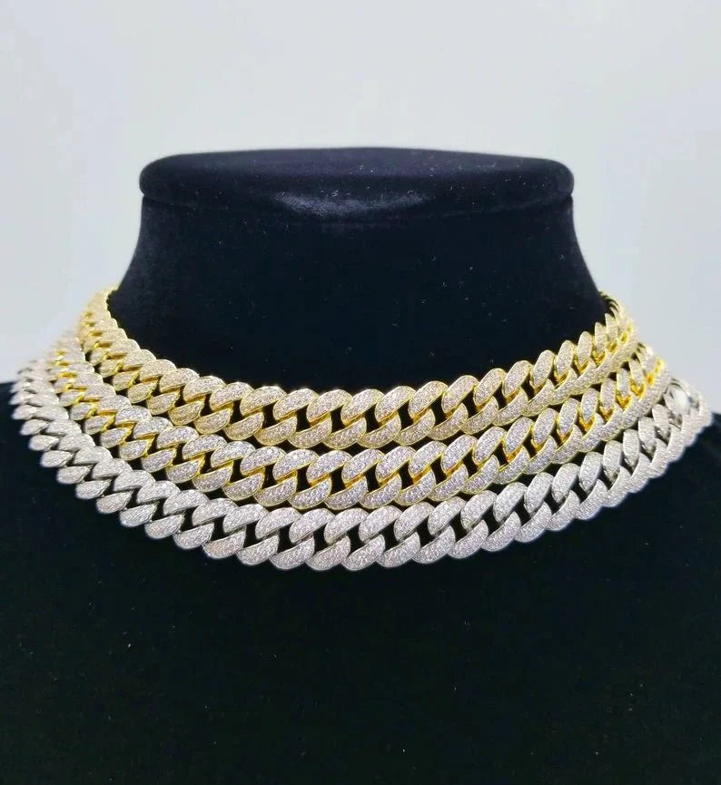 Cuban Cubic Zirconia Curved Link Necklace