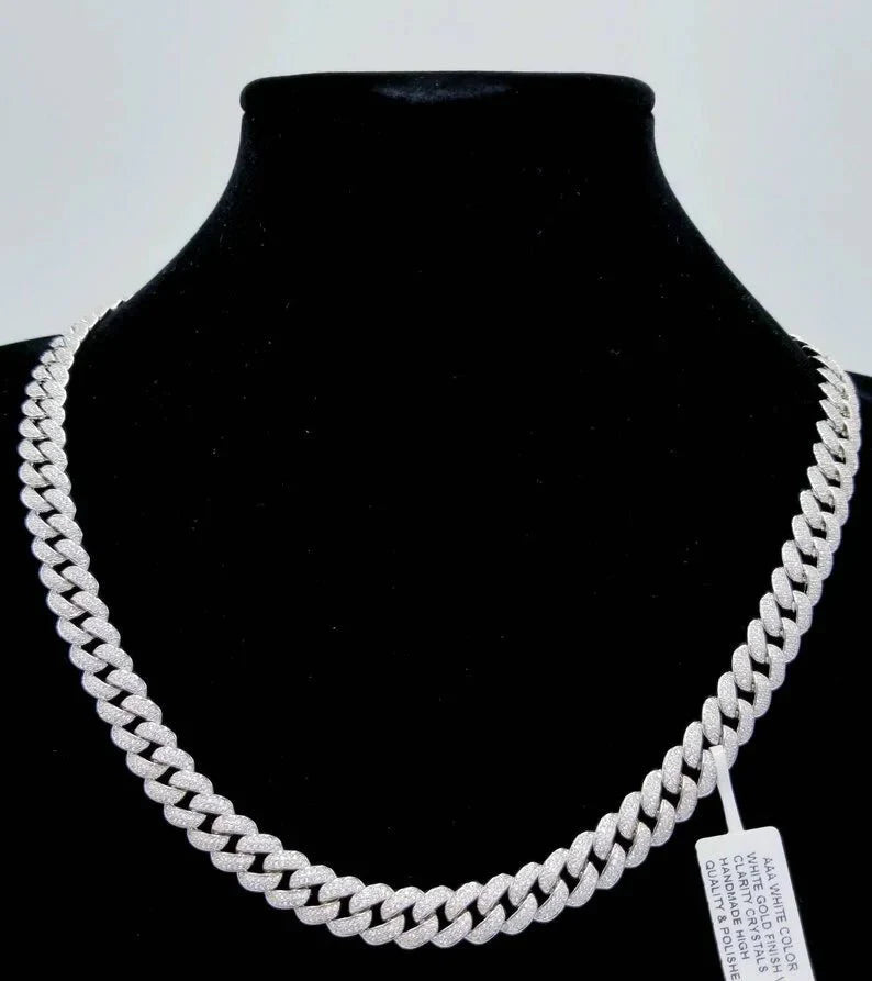 Cuban Cubic Zirconia Curved Link Necklace