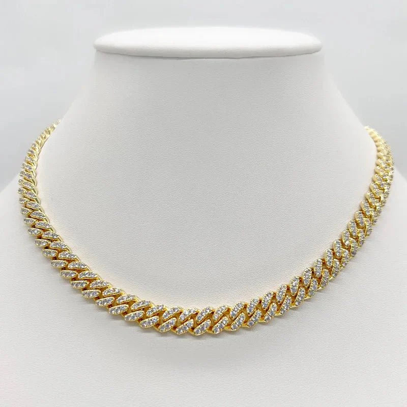 Cuban Cubic Zirconia Curved Link Necklace