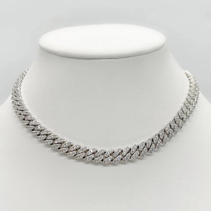 Cuban Cubic Zirconia Curved Link Necklace