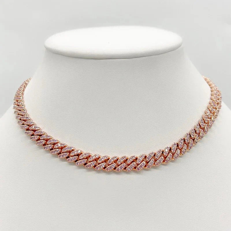 Cuban Cubic Zirconia Curved Link Necklace