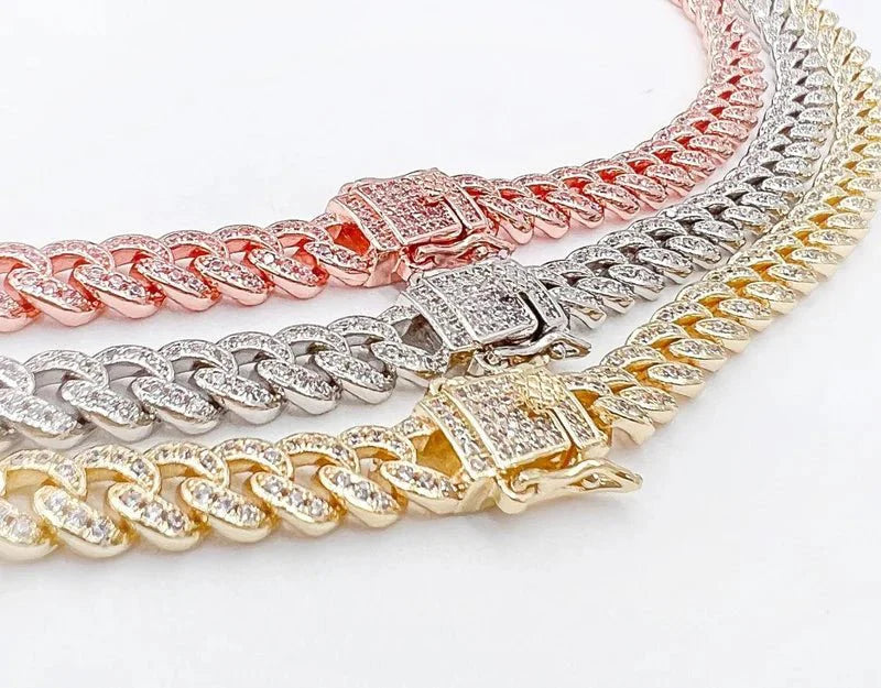 Cuban Cubic Zirconia Curved Link Necklace