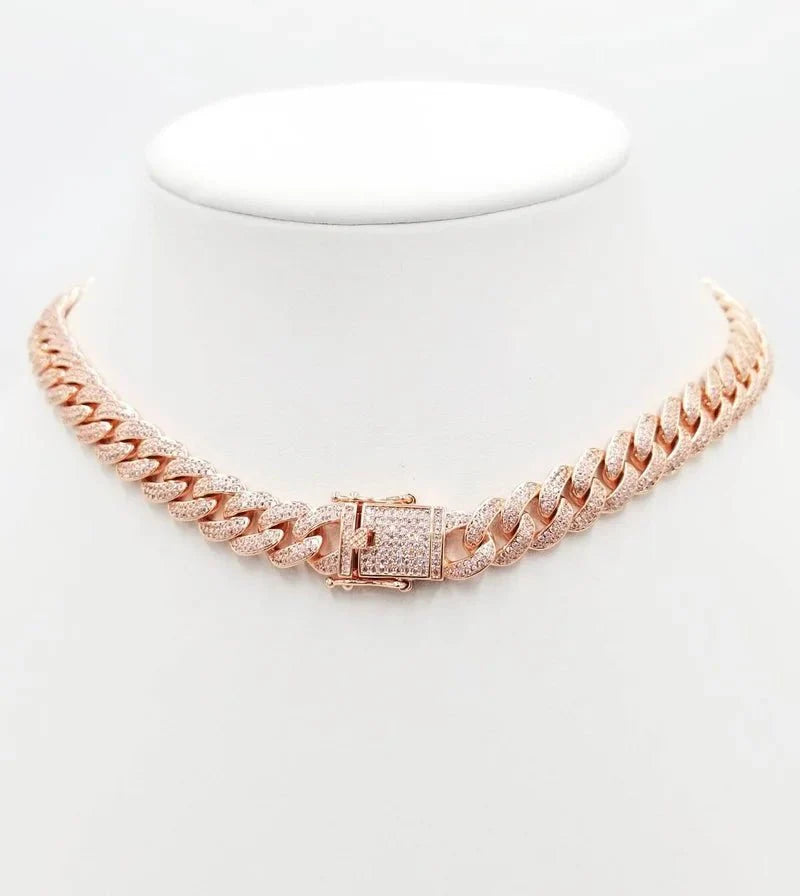 Cuban Cubic Zirconia Curved Link Necklace