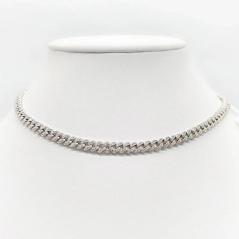 Cuban Cubic Zirconia Curved Link Necklace