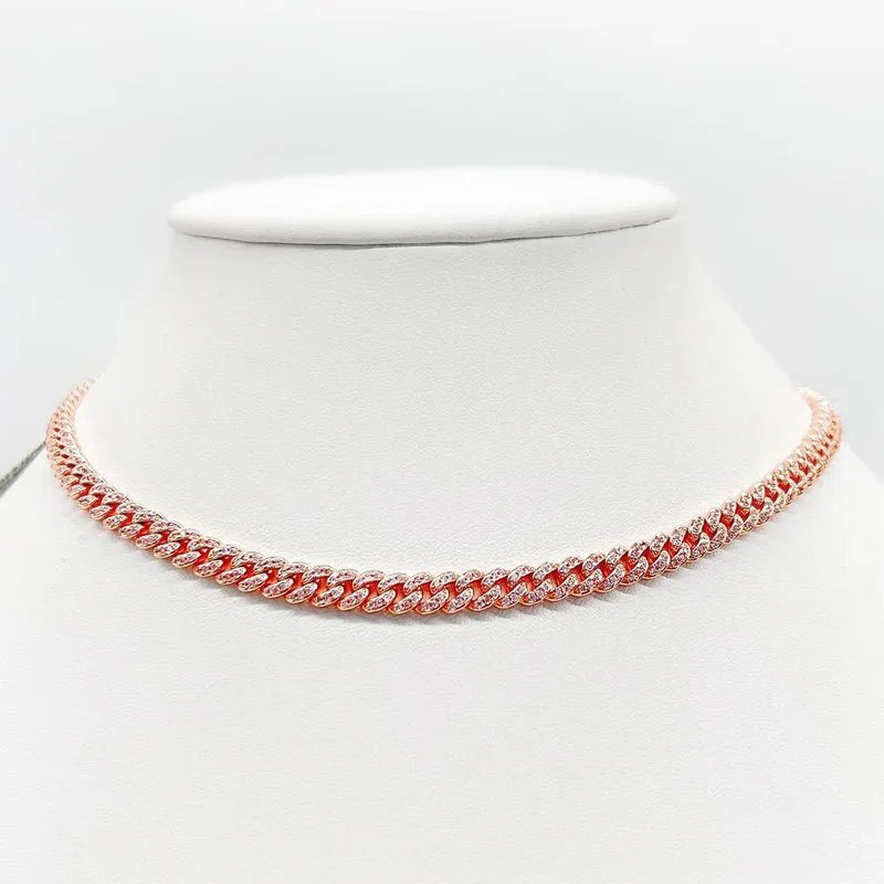 Cuban Cubic Zirconia Curved Link Necklace