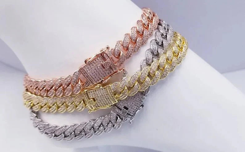 Cuban Cubic Zirconia Pave Curved Link Bracelet