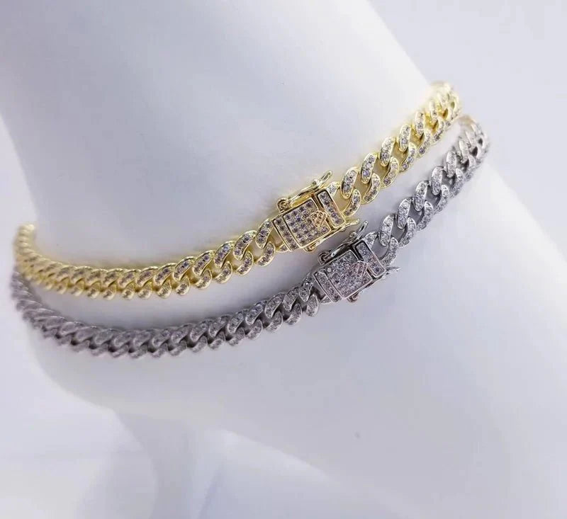 Cuban Cubic Zirconia Pave Curved Link Bracelet