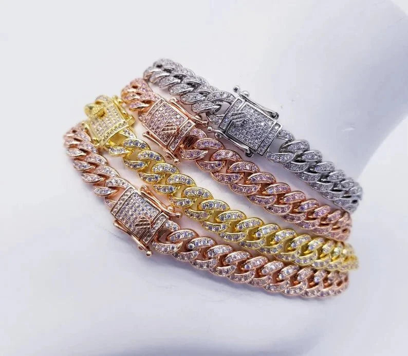Cuban Cubic Zirconia Pave Curved Link Bracelet
