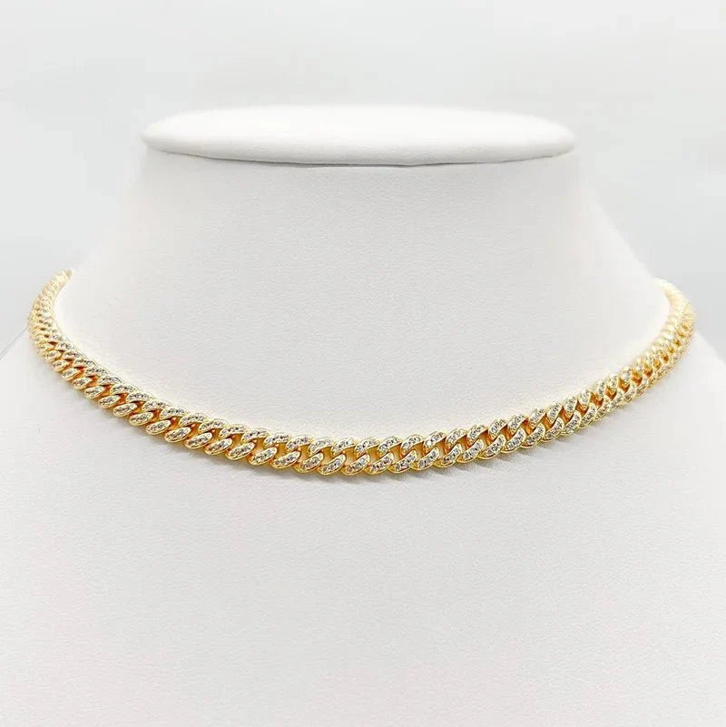 Cuban Cubic Zirconia Curved Link Necklace