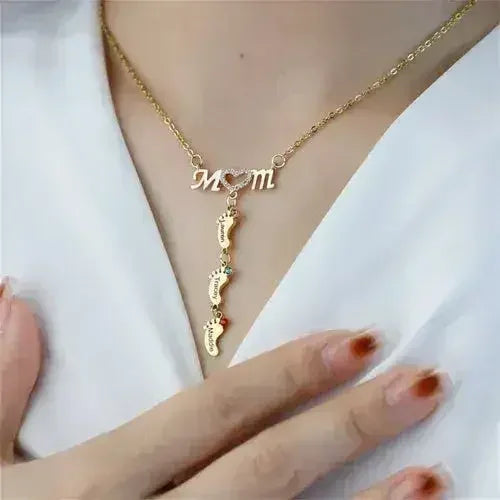 Custom Mother's Day MOM Foot Personalized CZ Necklace