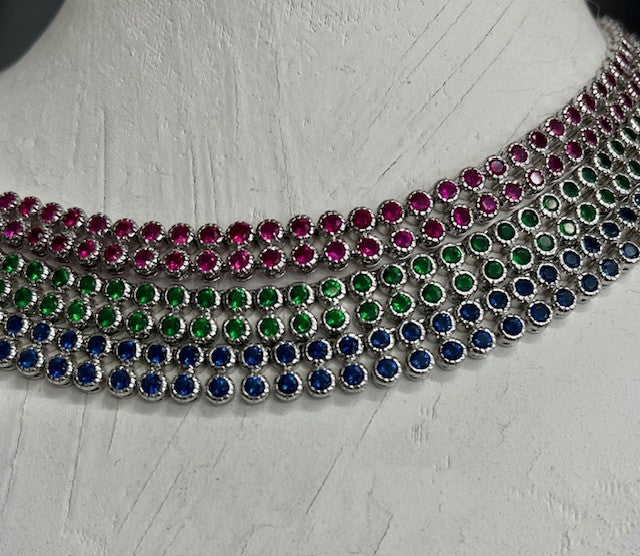 Sterling Silver Two Rows of High Quality Cubic Zirconia Necklace