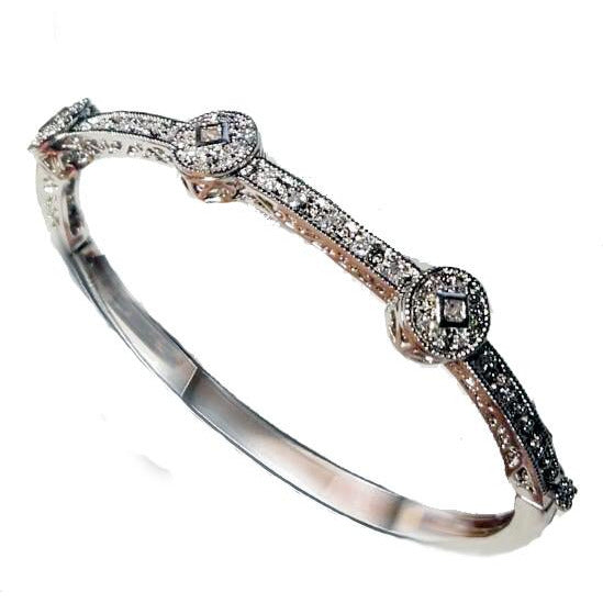 Round Cubic Zirconia Hinged Bangle Bracelet