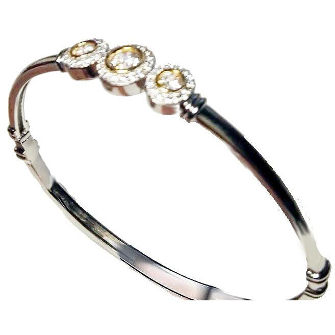 Hinged Cubic Zirconia 3-Stones Bezel Rhodium Bangle Bracelet
