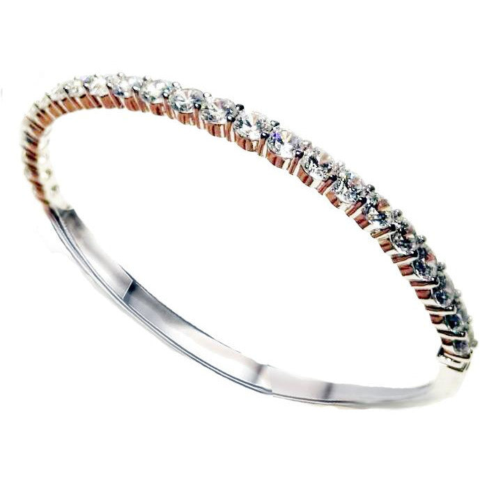 Simple 4mm Hinged Cubic Zirconia Rhodium Plated Bangle Bracelet