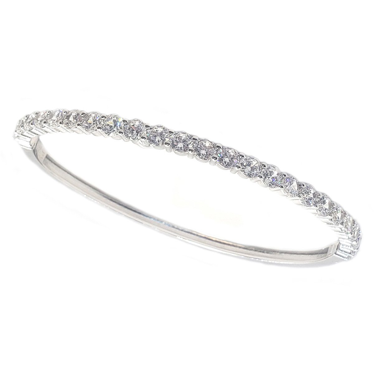 Simple 4mm Hinged Cubic Zirconia Rhodium Plated Bangle Bracelet