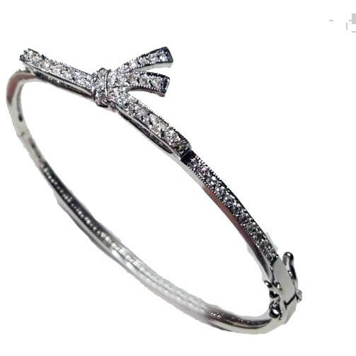 Cubic Zirconia Bow Knot Hinged Bangle Bracelet