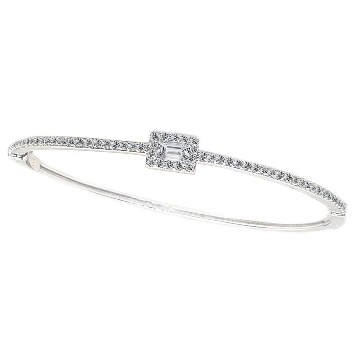 Elegant Emerald Cut Cubic Zirconia Hinged Bangle Bracelet