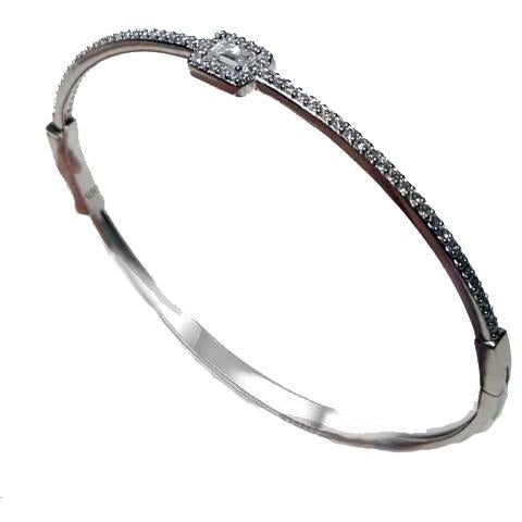Elegant Emerald Cut Cubic Zirconia Hinged Bangle Bracelet