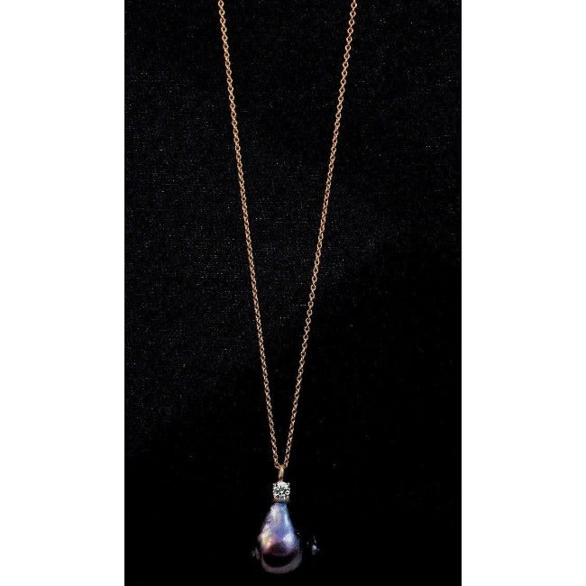 Unique Cubic Zirconia Genuine Baroque Pearl Sterling Silver Pendant Necklace