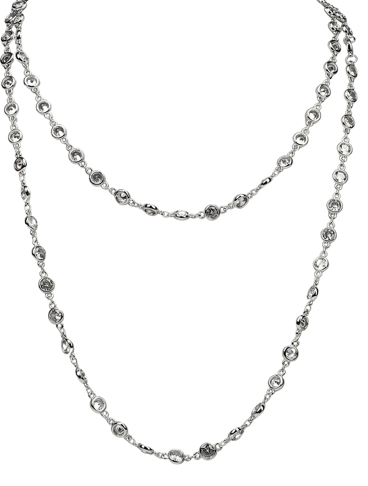 Classic Cubic Zirconia 5mm Station Necklace 36" & 50" inch lengths