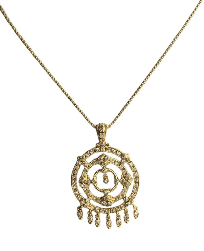 Oversized Round Multi-Circle Motif Cubic Zirconia Medallion Sterling Silver Pendant Necklace