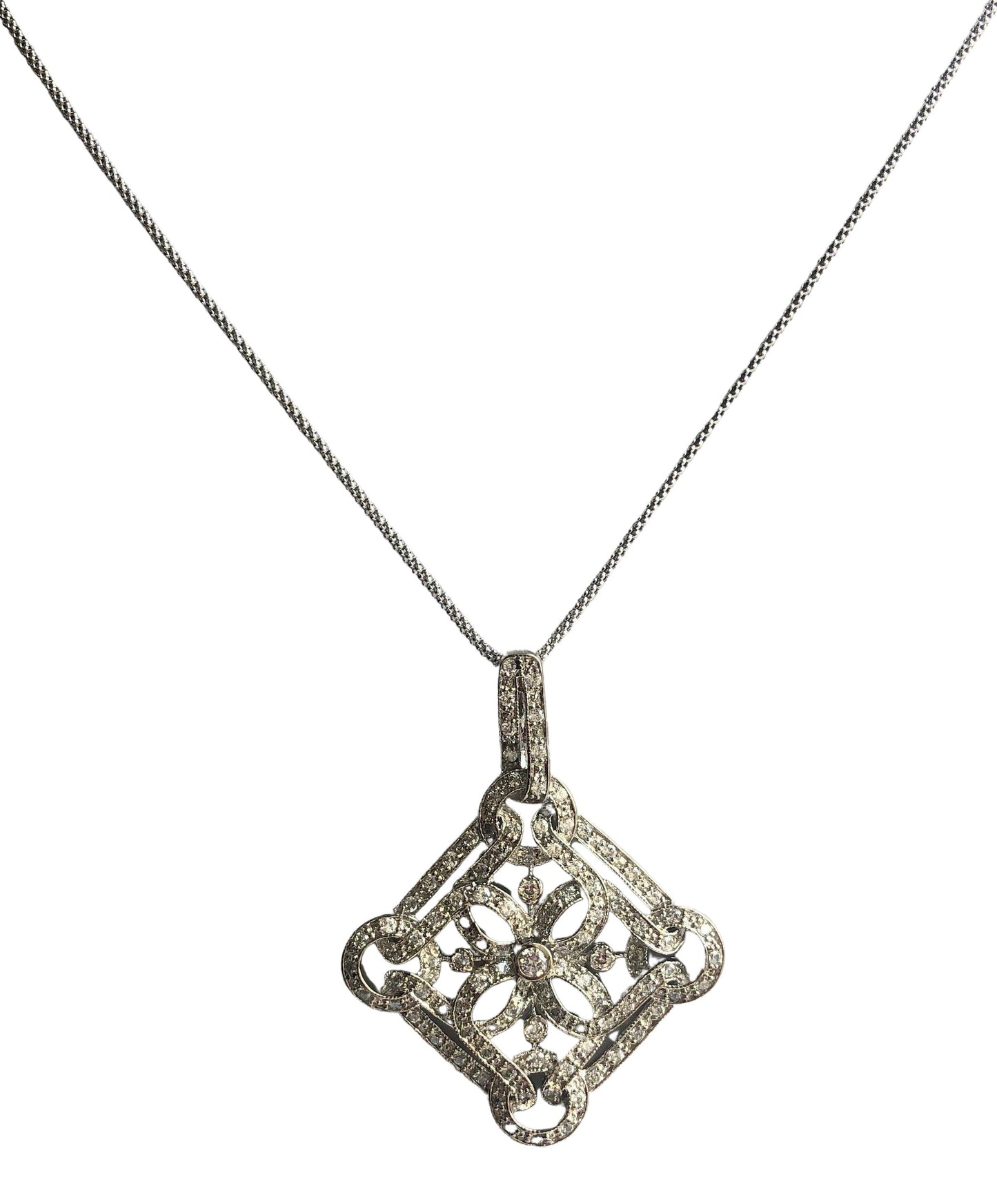 Square Geometric Cubic Zirconia Medallion Pendant Necklace