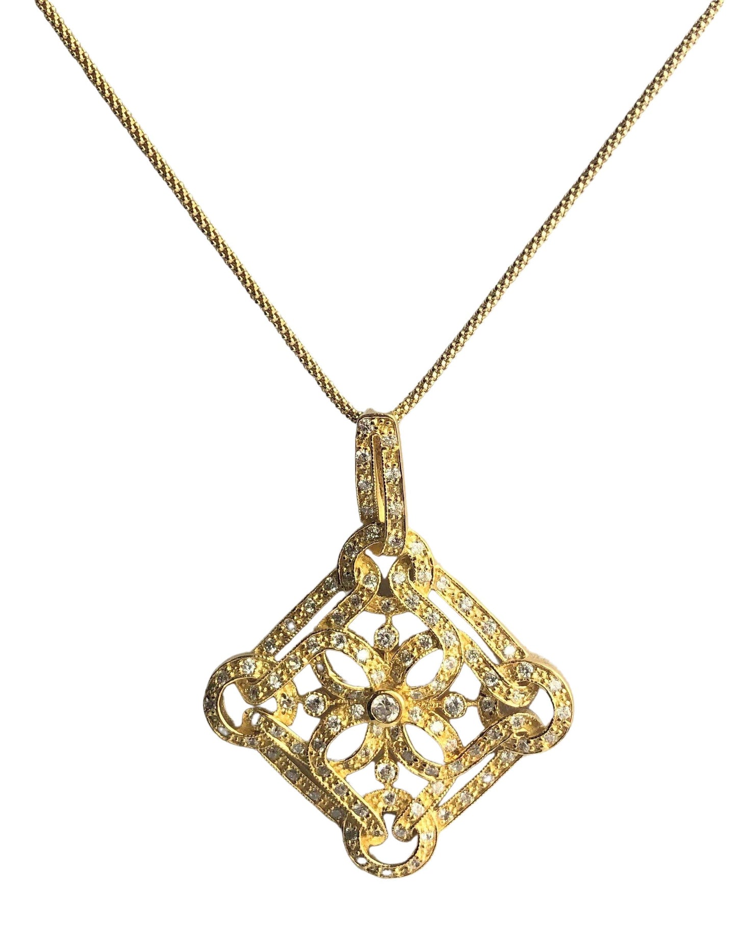 Square Geometric Cubic Zirconia Medallion Pendant Necklace