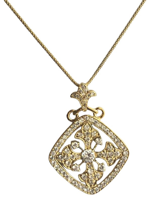 Square Cubic Zirconia Cross Medallion Sterling Silver Pendant Necklace