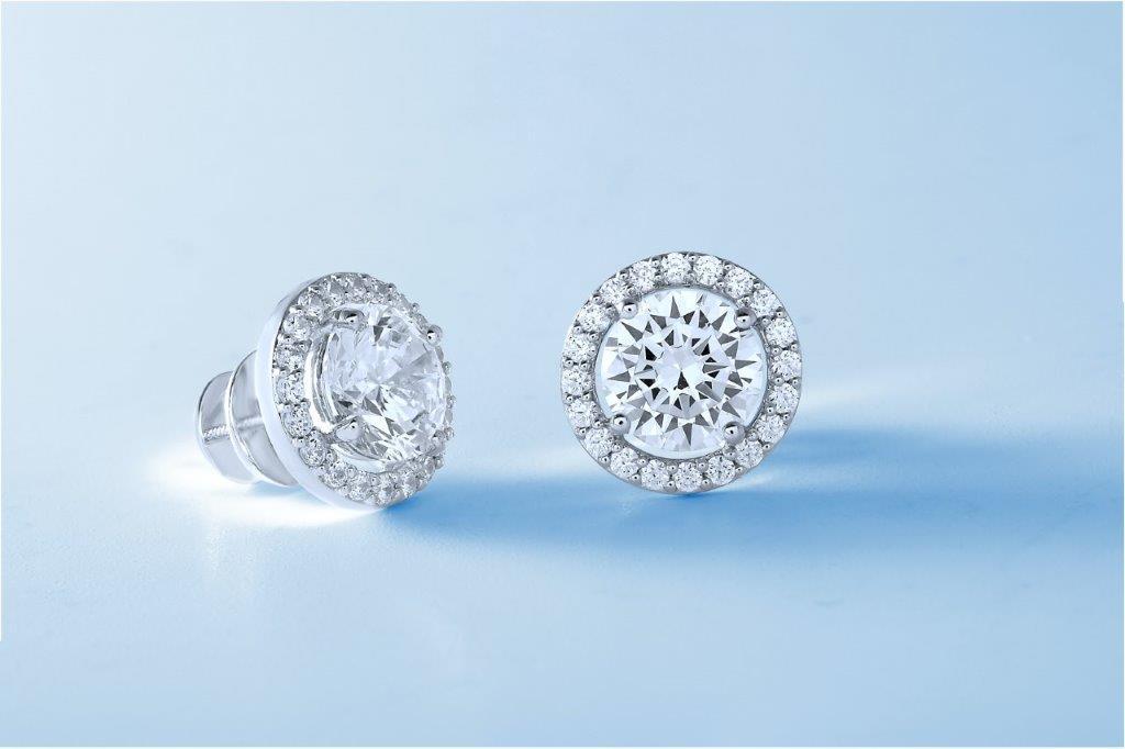 Platinum Plated Sterling Silver Cubic Zirconia Halo Post Earrings